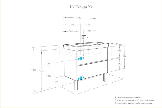 Тумба с раковиной Aquaton Сканди 90 белый