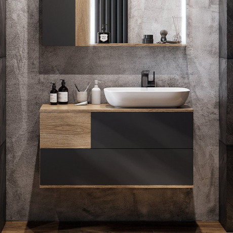 Мебель для ванной Aquaton Терра 85 дуб кантри, антрацит + раковина